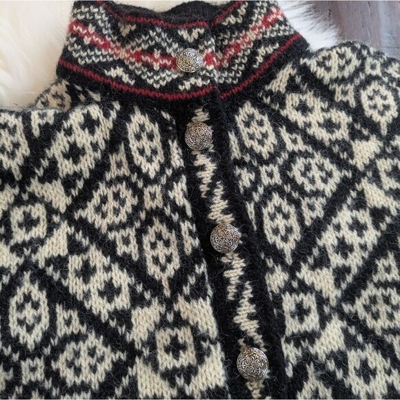 Vintage LL Bean Nordic Fair Isle Cardigan Sweater Silver Buttons Large Made USA - Picture 4 of 8